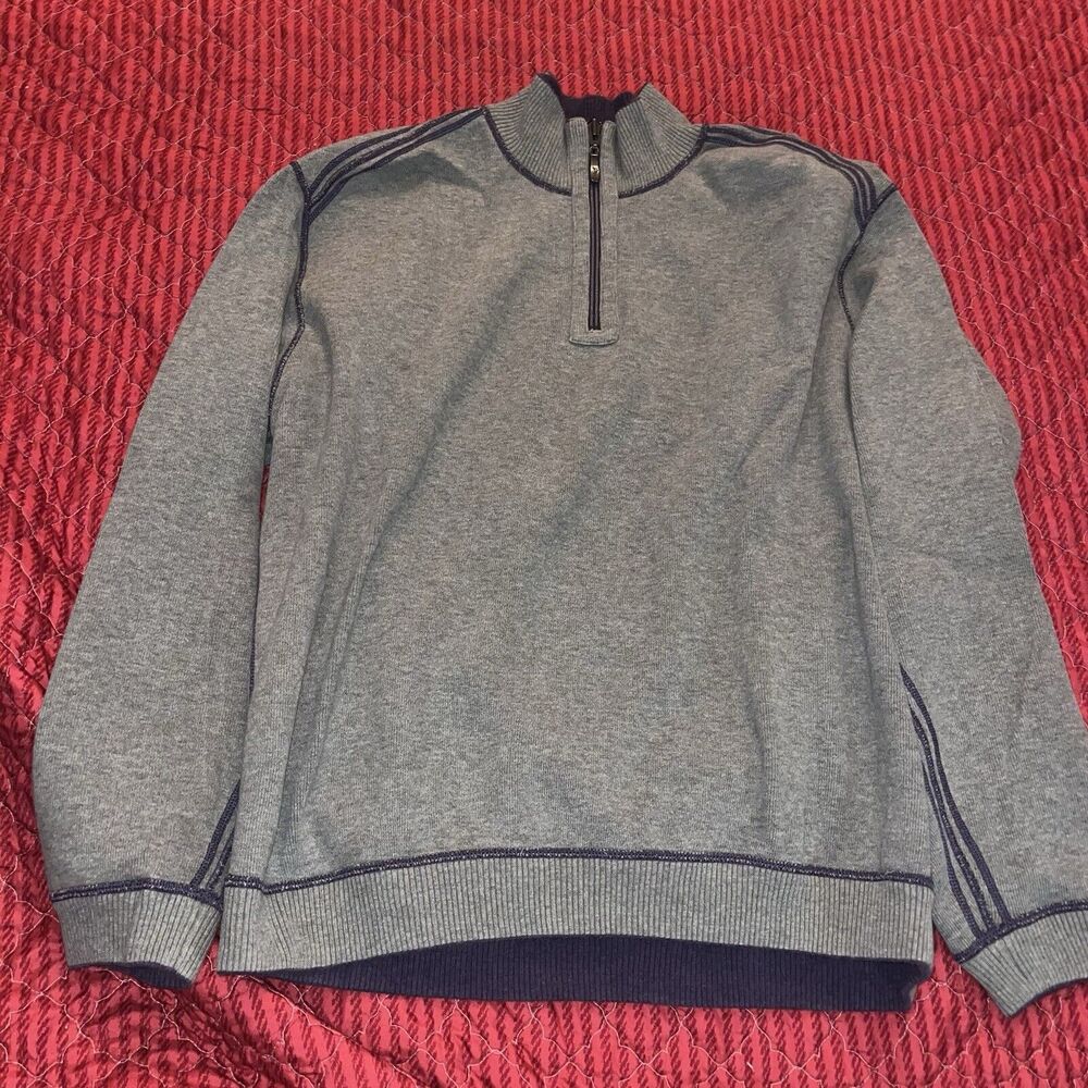 Tommy Bahama Sweater Mens XL Gray Purple 1/4 Zip Reversible Preppy Island Zone